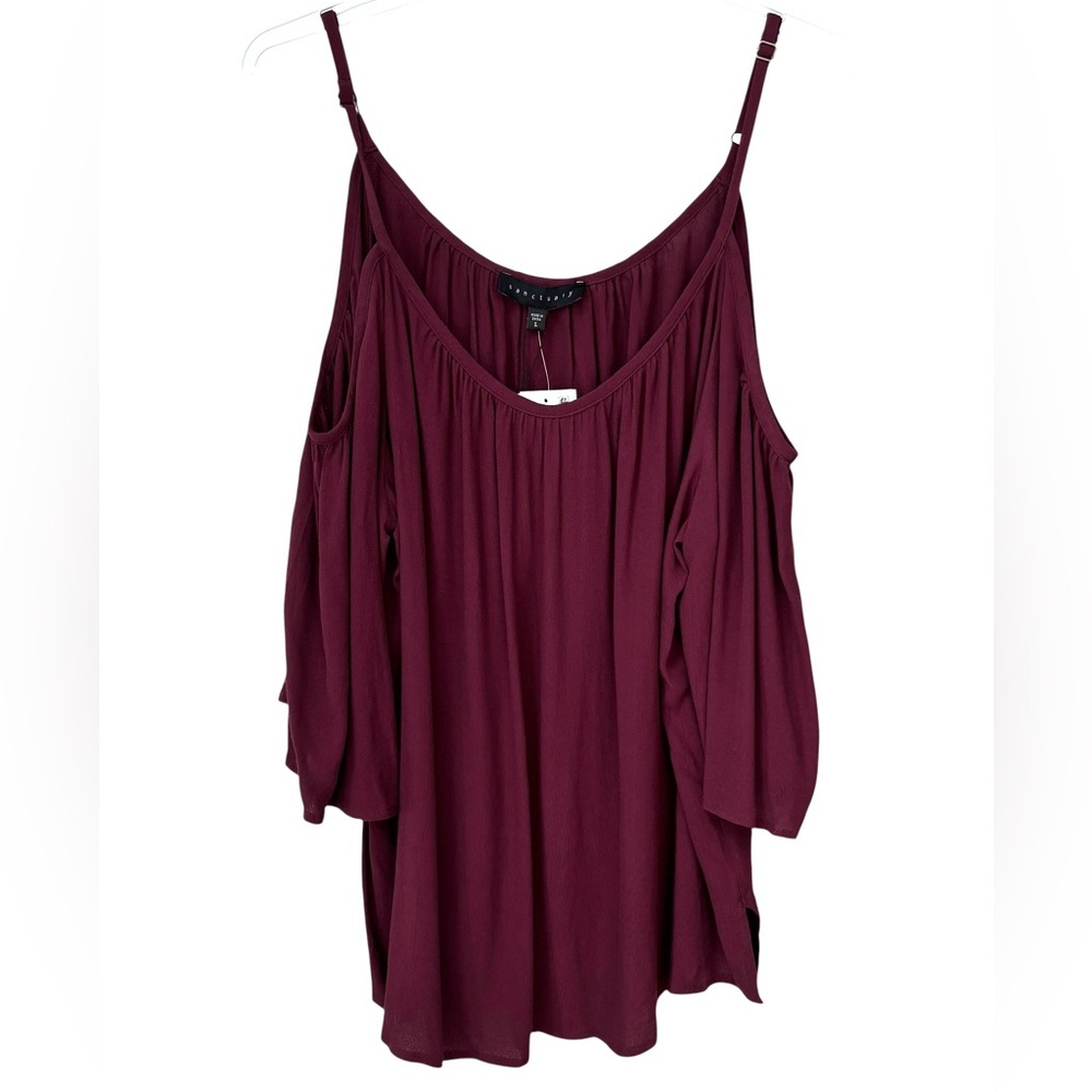 Sanctuary Cold Shoulder Top Women’s Large Burgundy Preppy Adjustable Strap New